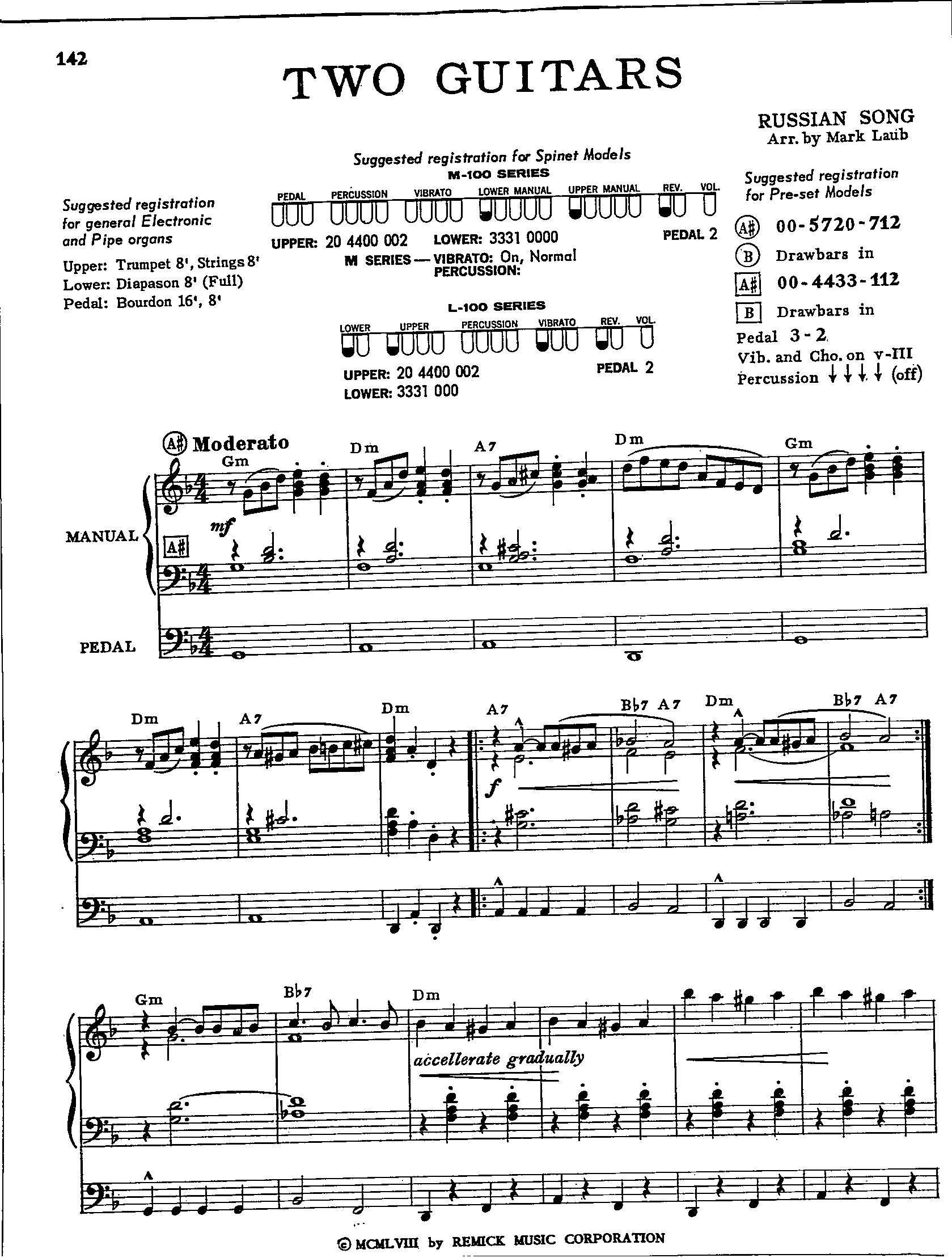 Two Guitars - Digital Organ Sheet Music Key of D Minor