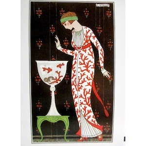 Carte postale Art Déco George Barbier - réimpression 1913 Journal No.61 Silk House Dress