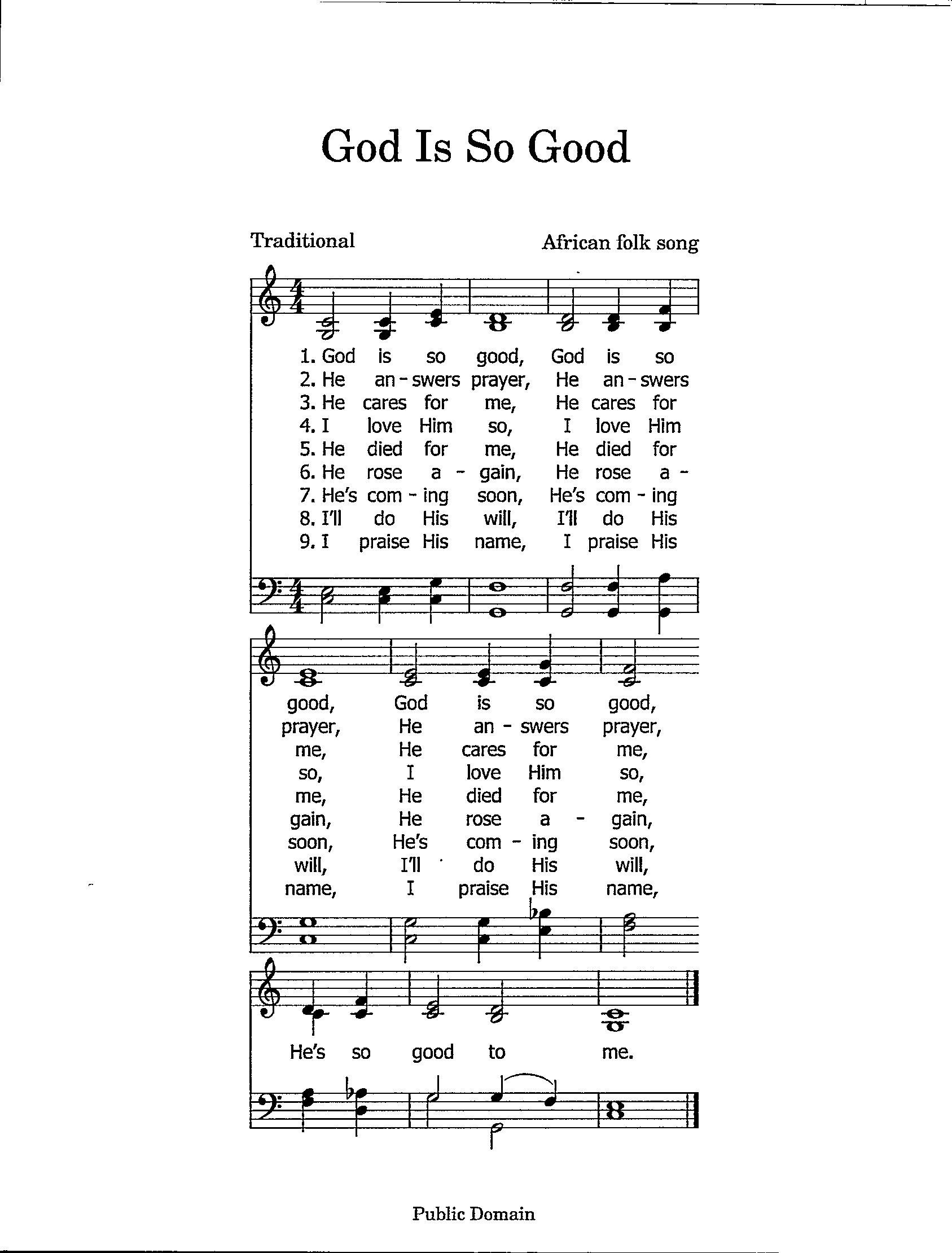 God is so Good - Digital Printable Hymn Tune - Key of C - Etsy