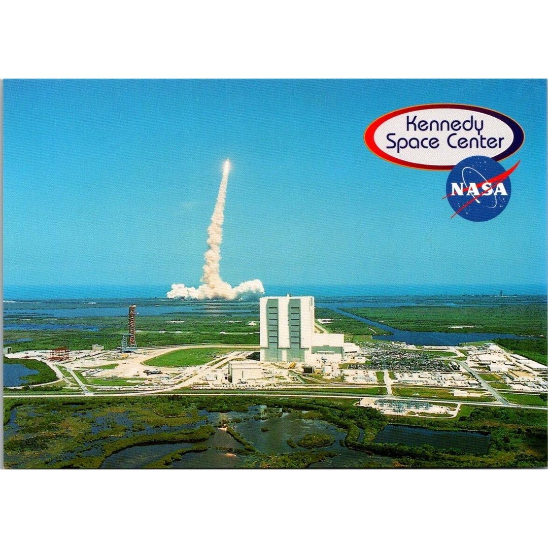 NASA Postcard - 1980s Shuttle Launch & Vehicle Bldg Kennedy Space ...