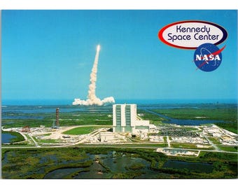 NASA Postcard - 1980s Shuttle Launch & Vehicle Bldg Kennedy Space Center #16422