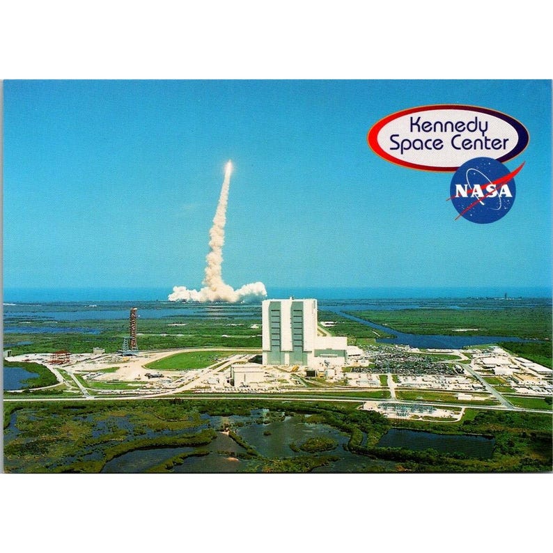 NASA Postcard - 1980s Shuttle Launch & Vehicle Bldg Kennedy Space ...