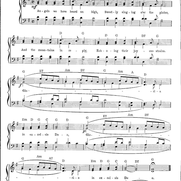 Angels We Have Heard on High Weihnachtslied DIGITAL Piano Vocal Guitar Key of G