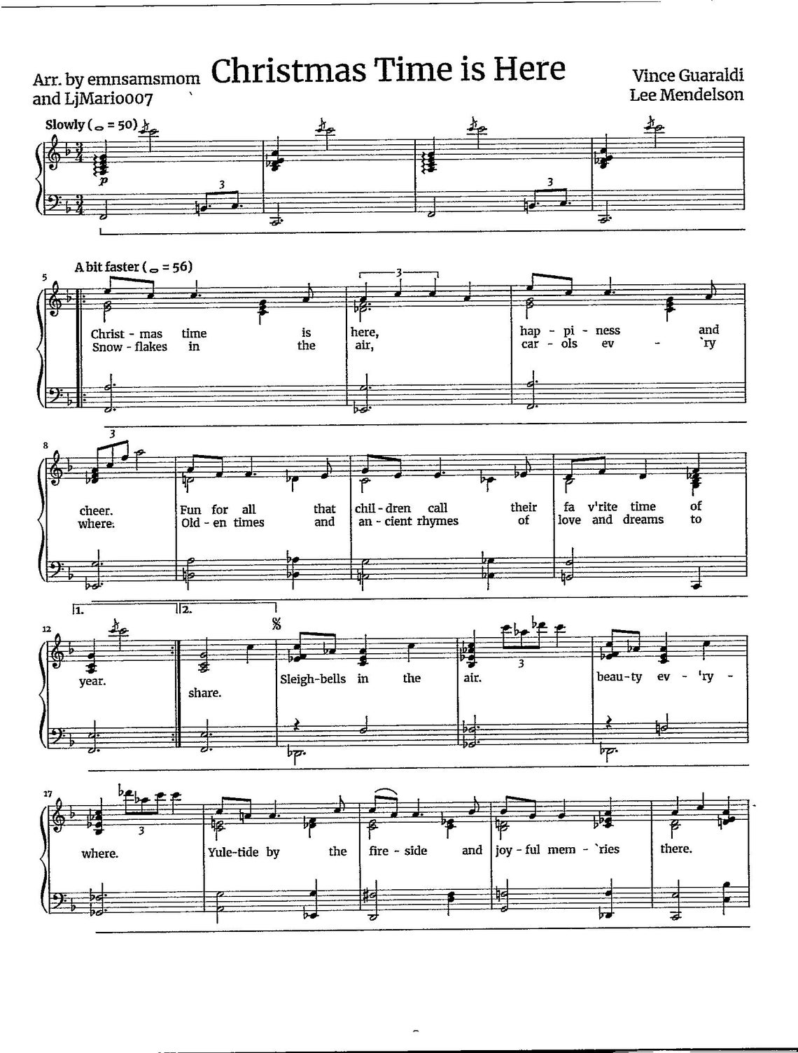 Christmas Time is Here - Piano With Lyrics Digital Sheet Music - Etsy