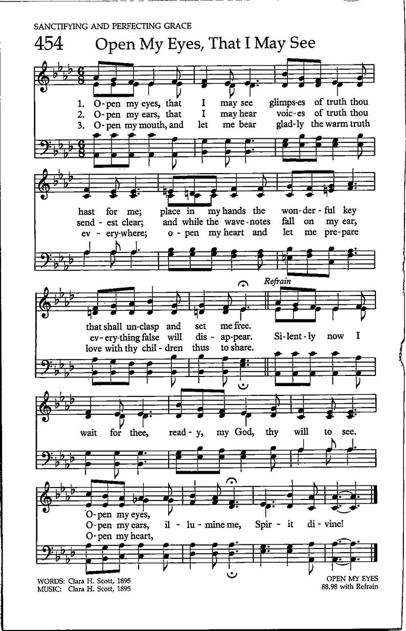 Open My Eyes That I May See Digital Hymn Sheet Music Key of A Flat Intermediate Level Etsy