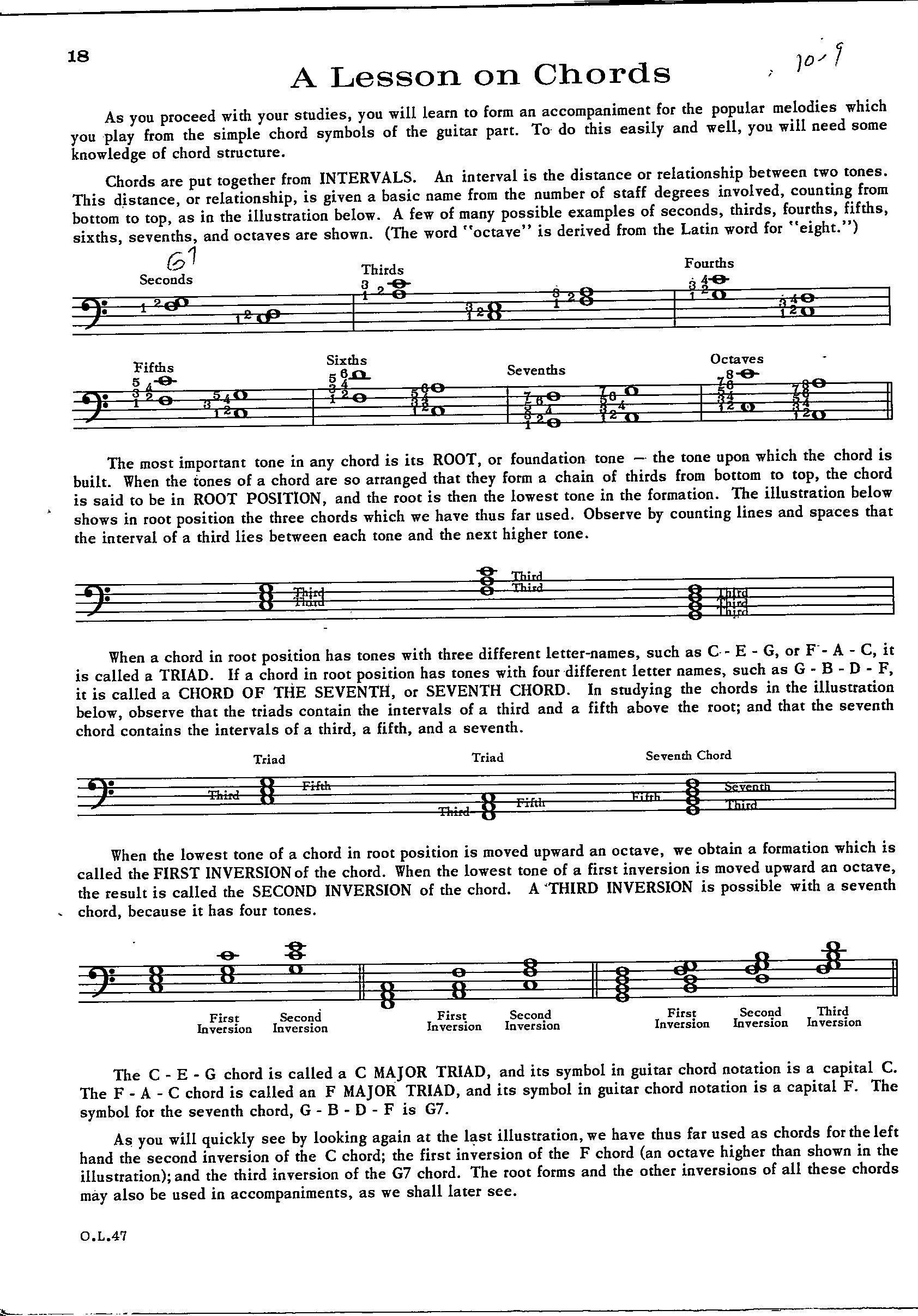 A Lesson on Chords for Piano Keyboard or Organ Etsy