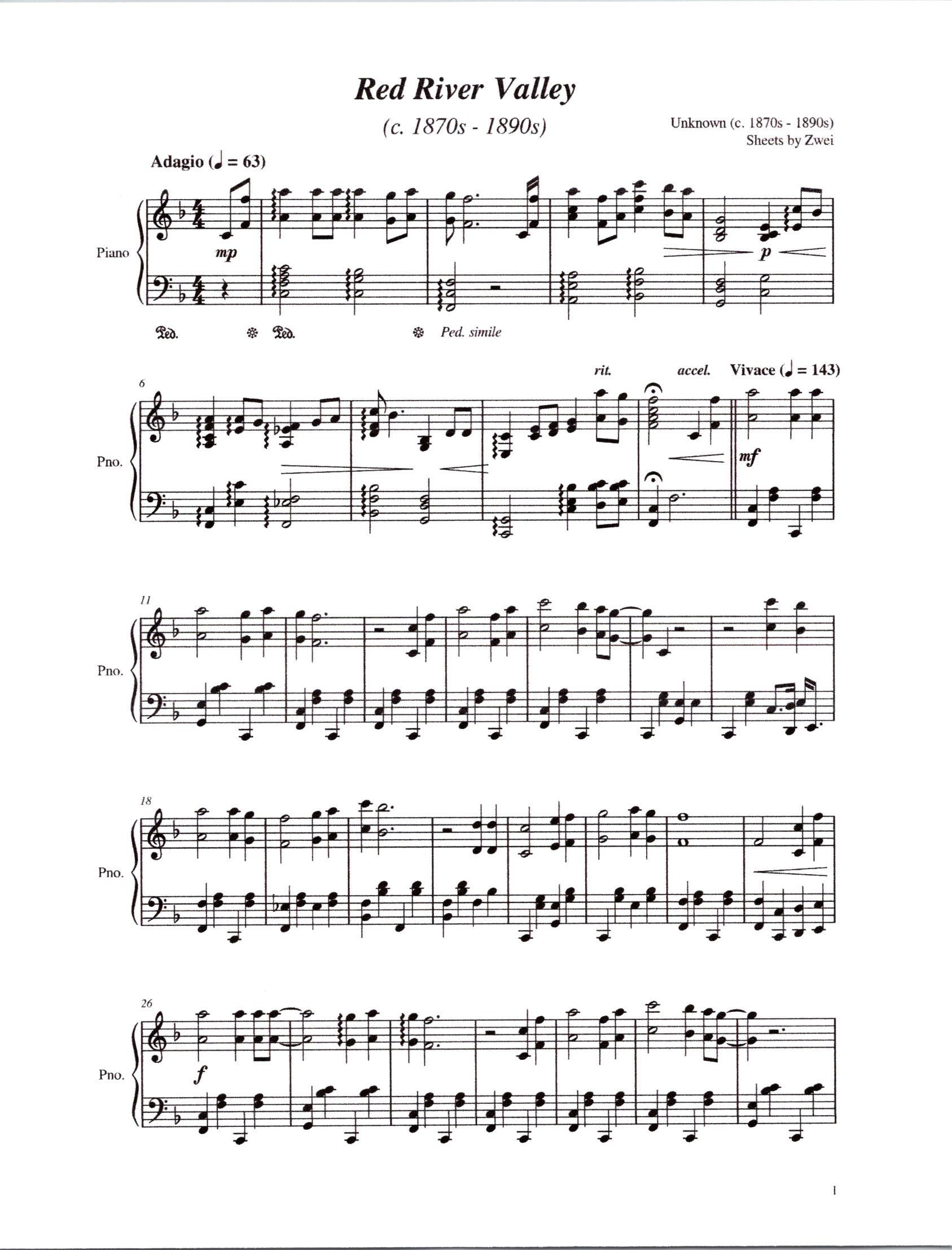 Red River Valley Piano Solo - Digital Sheet Music - Intermediate Level ...