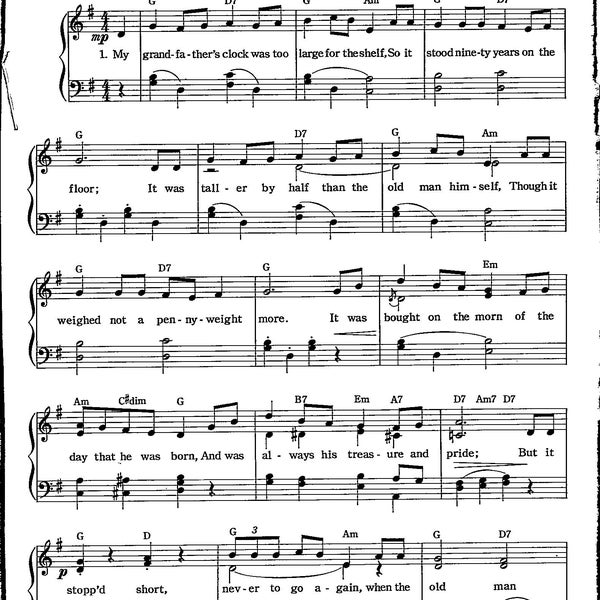 Grandfather's Clock - Digital Sheet Music - Key of G