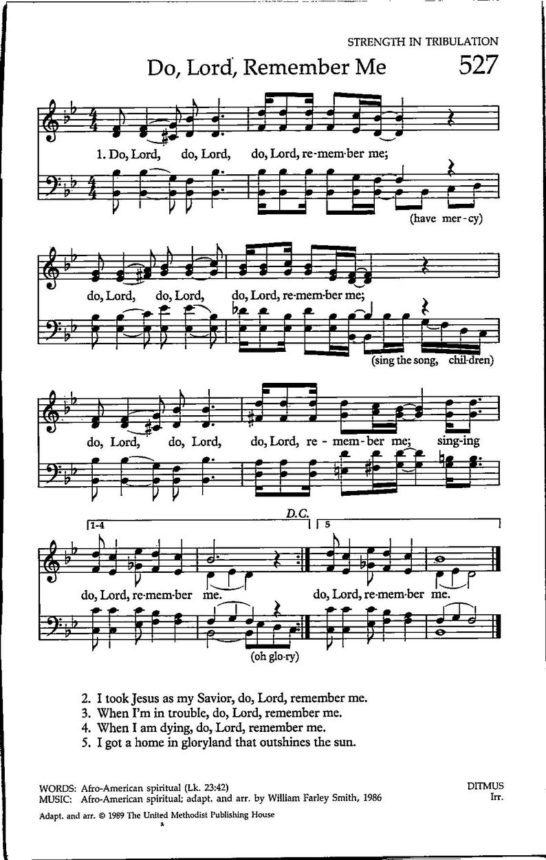 Do Lord, Remember Me Hymn Sheet Music Digital Download Key of B Flat Etsy