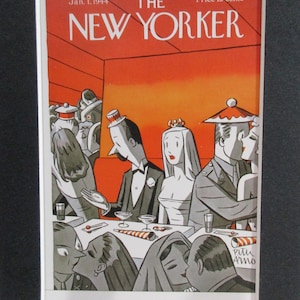Postcard - Black Matted The New Yorker Magazine Cover by Peter Arno Jan 1 1944