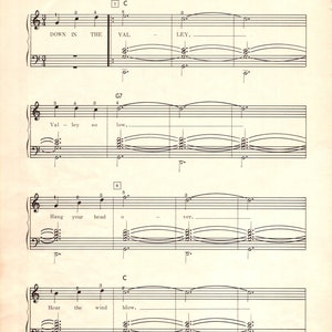 Down in the Valley Sheet Music - Digital Download Key of C for Piano Organ Vocal Guitar