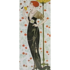 Carte postale Art déco George Barbier - réimpression 1913 Journal n°46 robe en satin noir