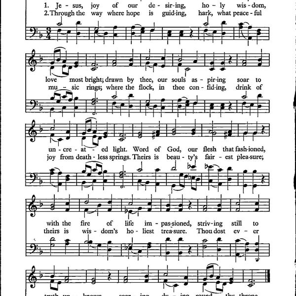 Jesus, Joy of our Desiring - Digital Hymn Tune Sheet Music Key of F