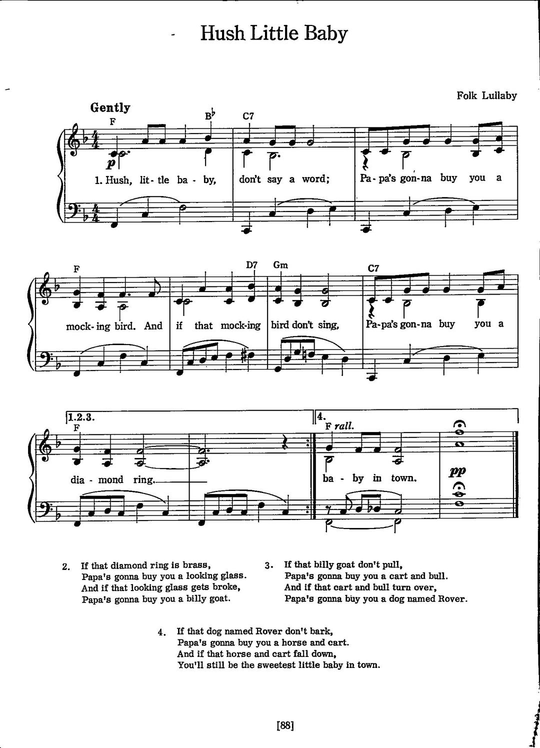 Hush Little Baby Sheet Music - Digital Folk Lullaby - Key of F - Etsy