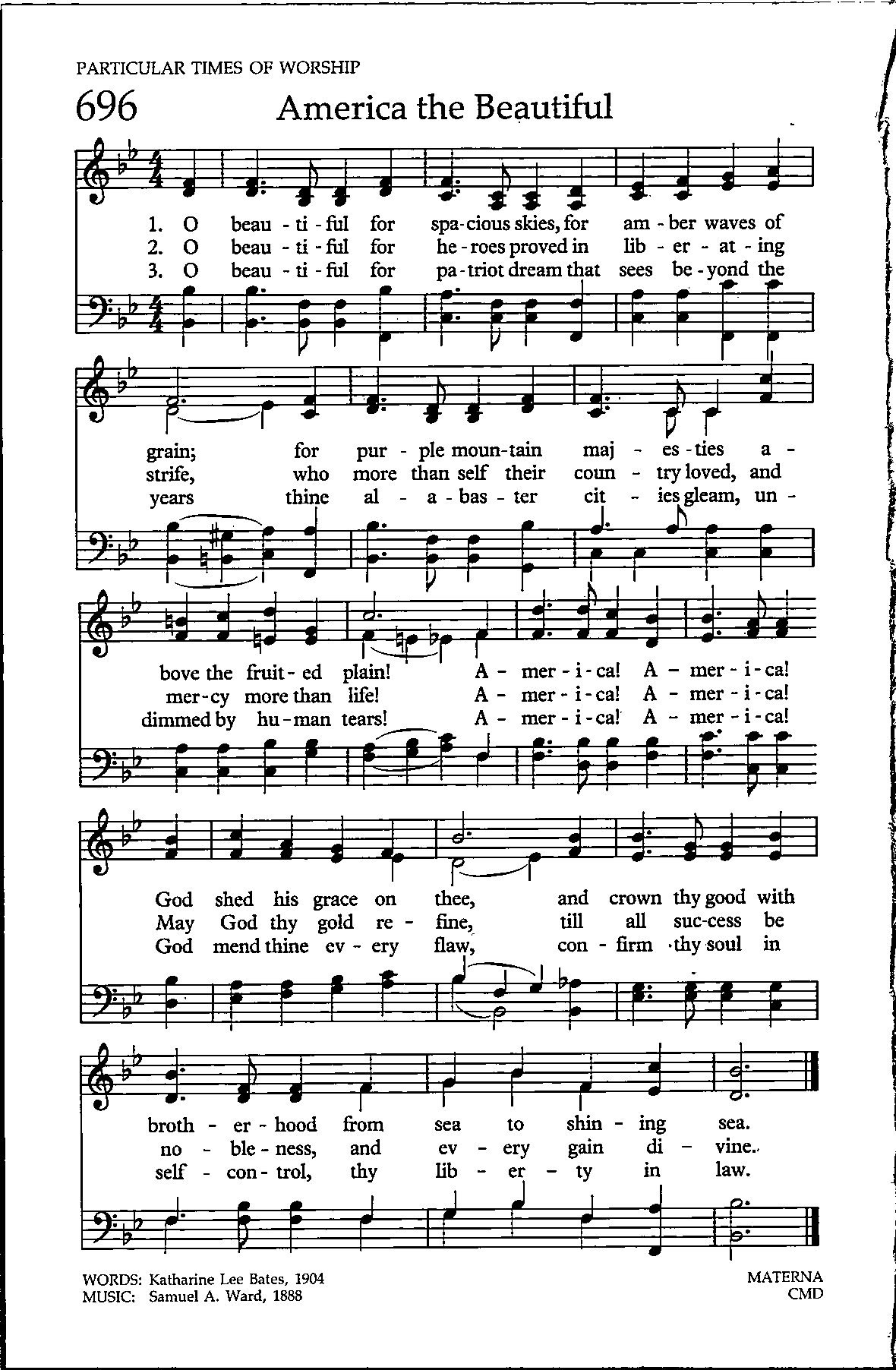 America the Beautiful - Digital Patriotic Hymn Sheet Music Key of B Flat