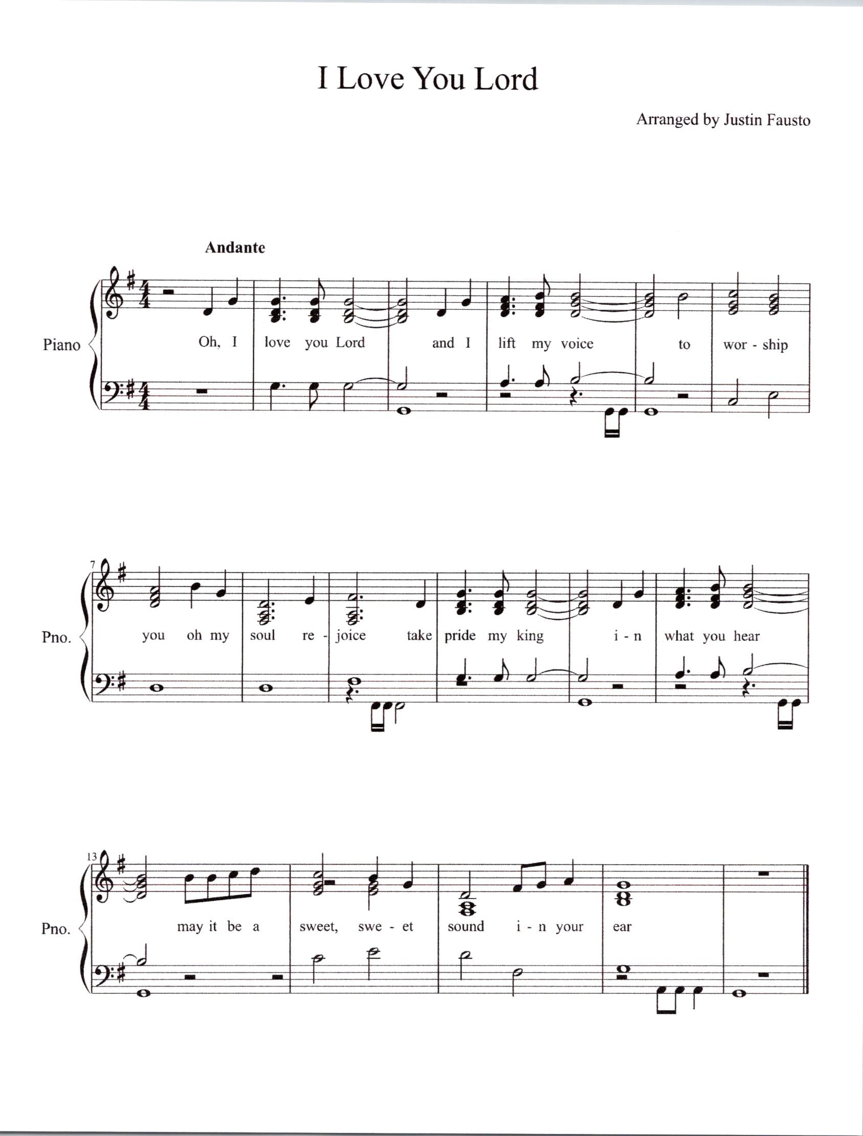 Digital hymn tune chorus sheet music image for I Love You Lord in the key of G