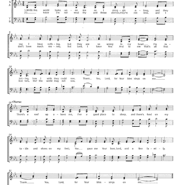 Thank you Lord, for your Blessings on Me - Digital Download Piano Hymn Tune - Key of E Flat