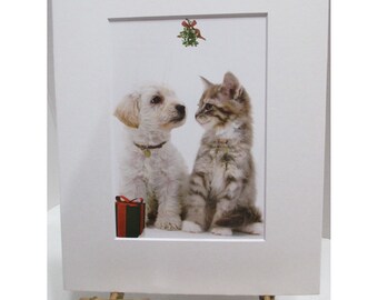 Best Friends Under the Mistletoe Card Print 8" X 10" in White Mat w/ Backboard