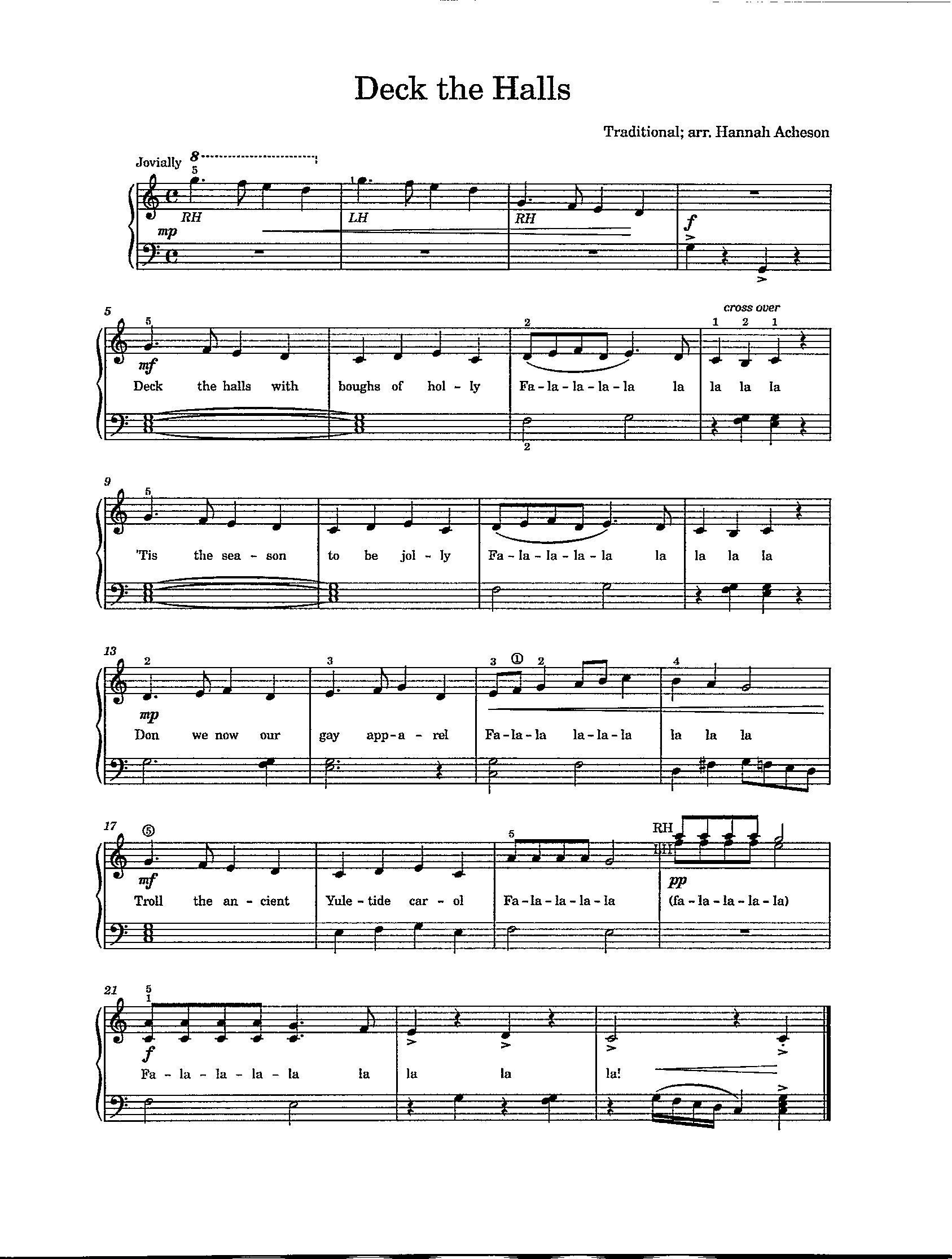 Deck the Halls - Digital Easy Teaching Arrangement for Piano and Lyrics ...