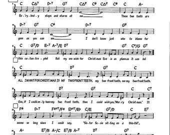 All I Want for Christmas is My Two Front Teeth - Digital Melody Chords Lyrics Sheet Music