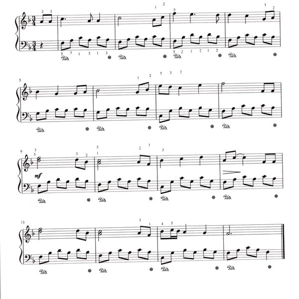 Lullaby by Brahms - Easy Digital Piano Solo Sheet Music - Key of F