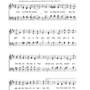God So Love the World - Digital Hymn Tune Piano and Lyrics - Key of D