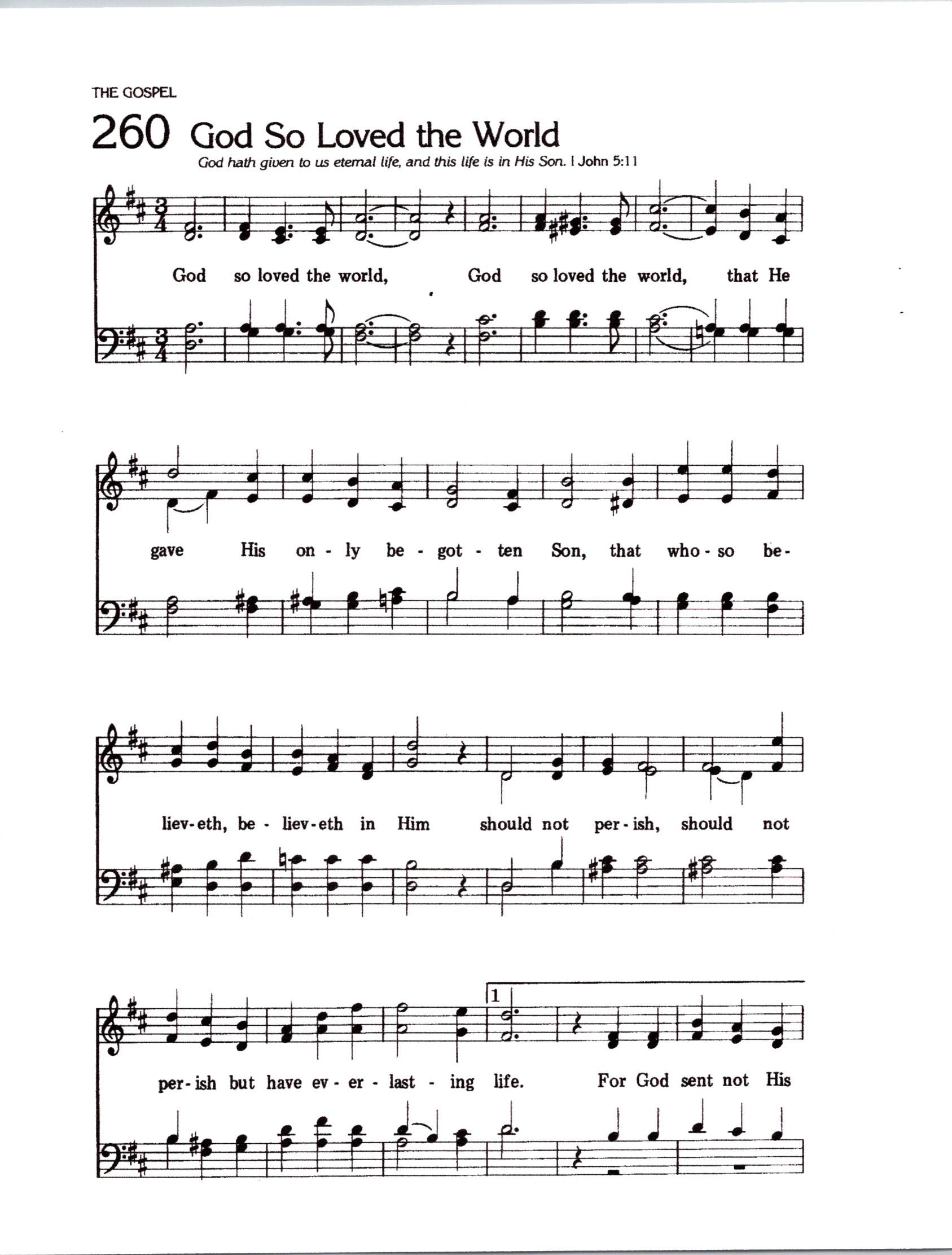 God So Love the World - Digital Hymn Tune Piano and Lyrics - Key of D