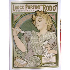 Cartão postal de arte - Lance Parfum "Rodo" 1896 do artista Alphonse Mucha, tcheco 1860-1939