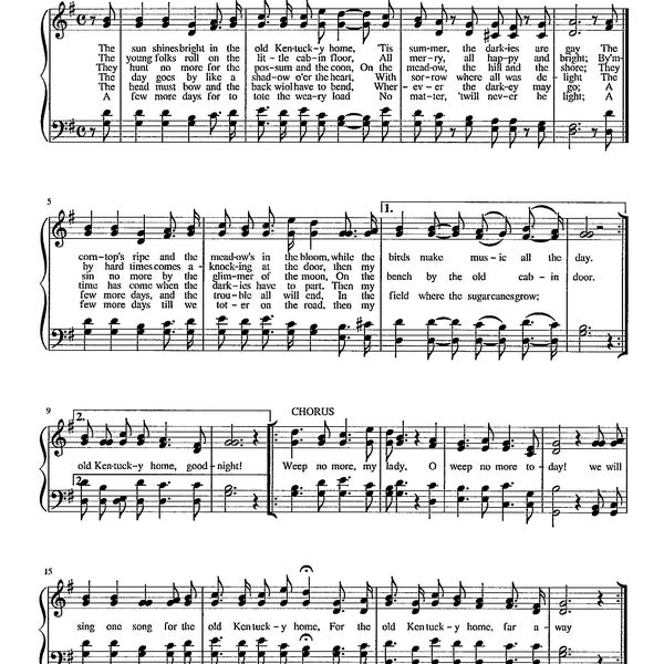 My Old Kentucky Home - Digital Stephen Foster Piano with Lyrics Tune - Key of G