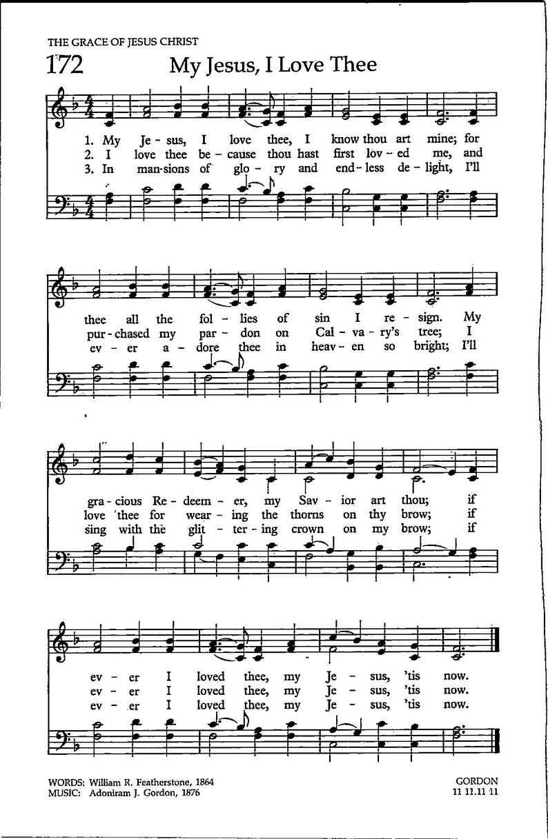 My Jesus I Love Thee Hymn Tune Digital Sheet Music Key of F Etsy