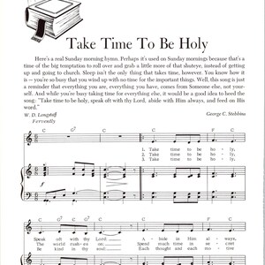 Take Time to be Holy - Digital Hymn Tune Sheet Music - Key of C