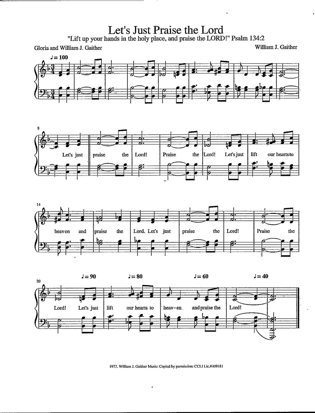 Let's Just Praise the Lord Digital Hymn Tune by Gaither Key of F Etsy