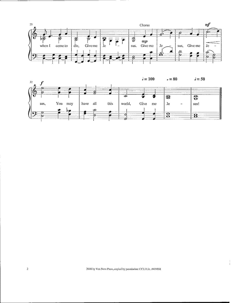 Give Me Jesus - Digital Hymn With 3 Verses for Piano and Voices - Key