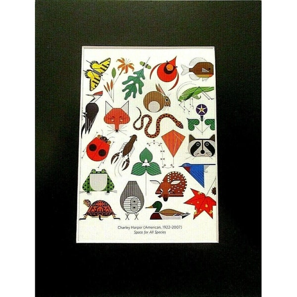 Charley Harper Calendar Print Space for All Species 8" X 10" in Black Mat