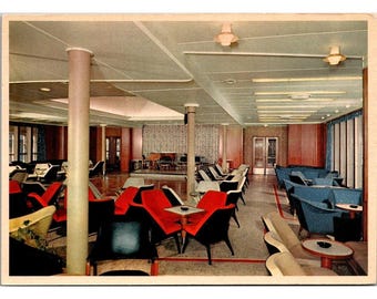 Postcard - SS United States Ocean Liner - Main Lounge, Tourist Class #735