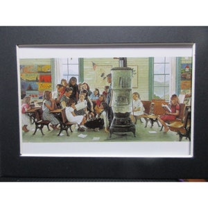 Cartão postal de Norman Rockwell Black Mat 5" X 7" - N. R. visita uma escola rural em 1946