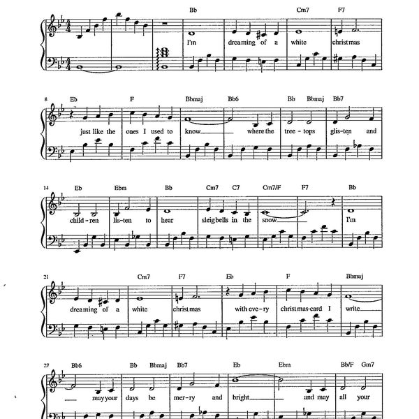 White Christmas - Digital Piano with Lyrics - Key of B Flat