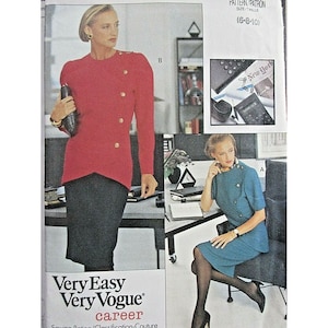 Vogue Pattern 7663 Sizes 6 - 10 Easy Career Misses Petite Top Skirt Uncut 1989