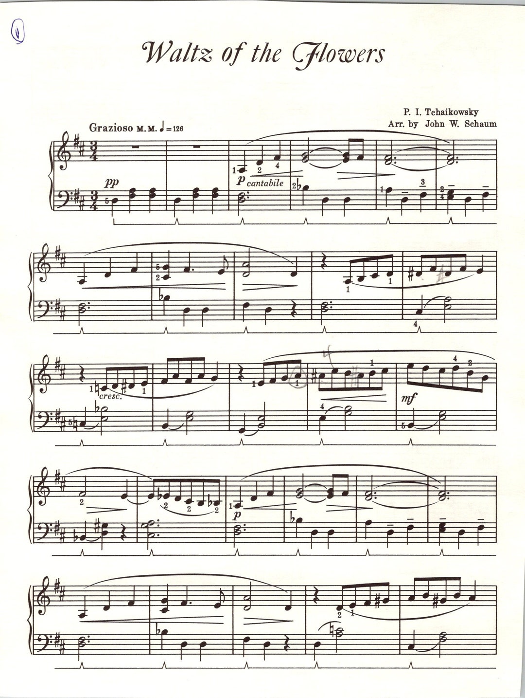 Waltz of the Flowers by Tchaikowsky - Digital Piano Solo Sheet