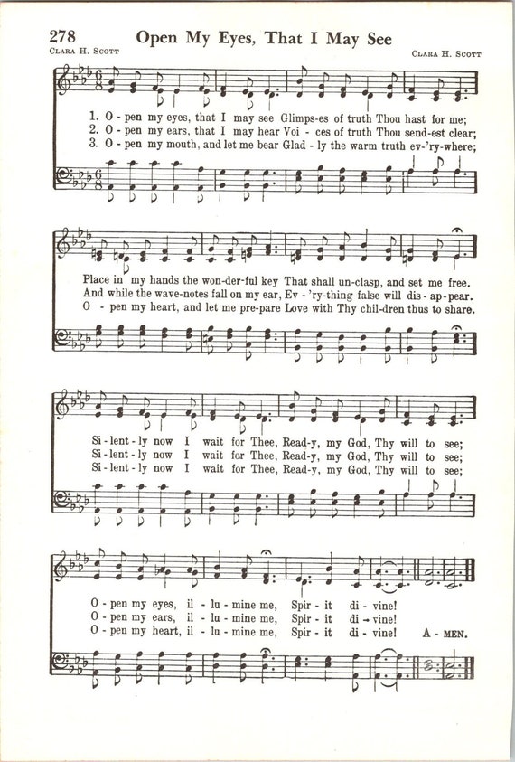Open My Eyes That I May See - Digital Hymn Sheet Music - Key of A