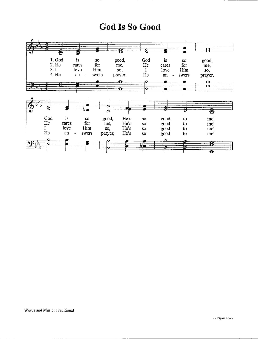 God is so Good Digital Chorus Hymn Tune Key of E Flat Etsy