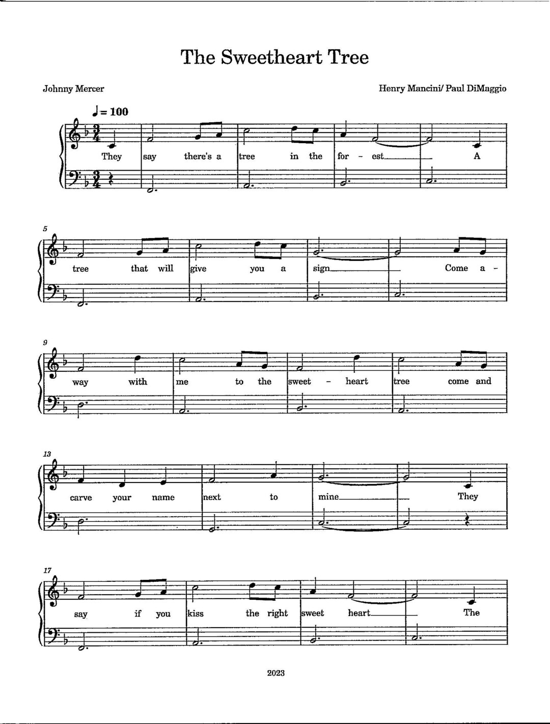 The Sweetheart Tree - Easy Piano Solo Digital Printable - Mancini - Etsy