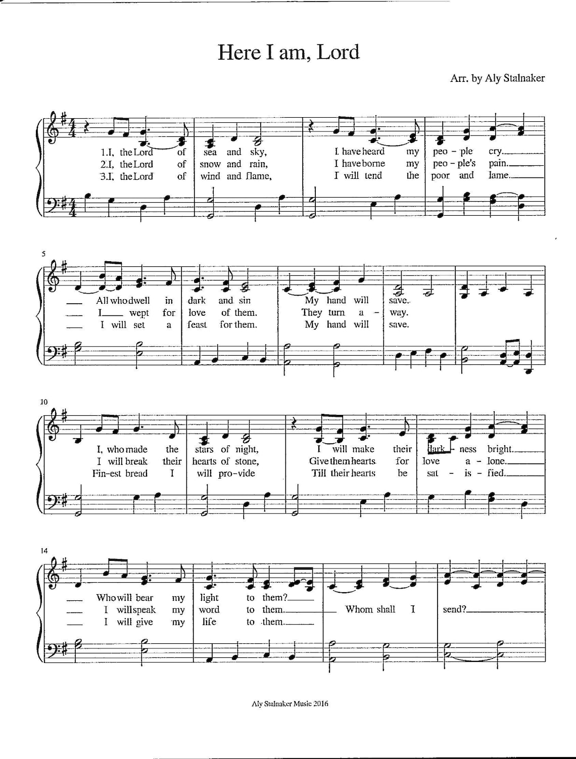 Here I Am Lord Printable Digital Download Hymn Tune Key of G Etsy