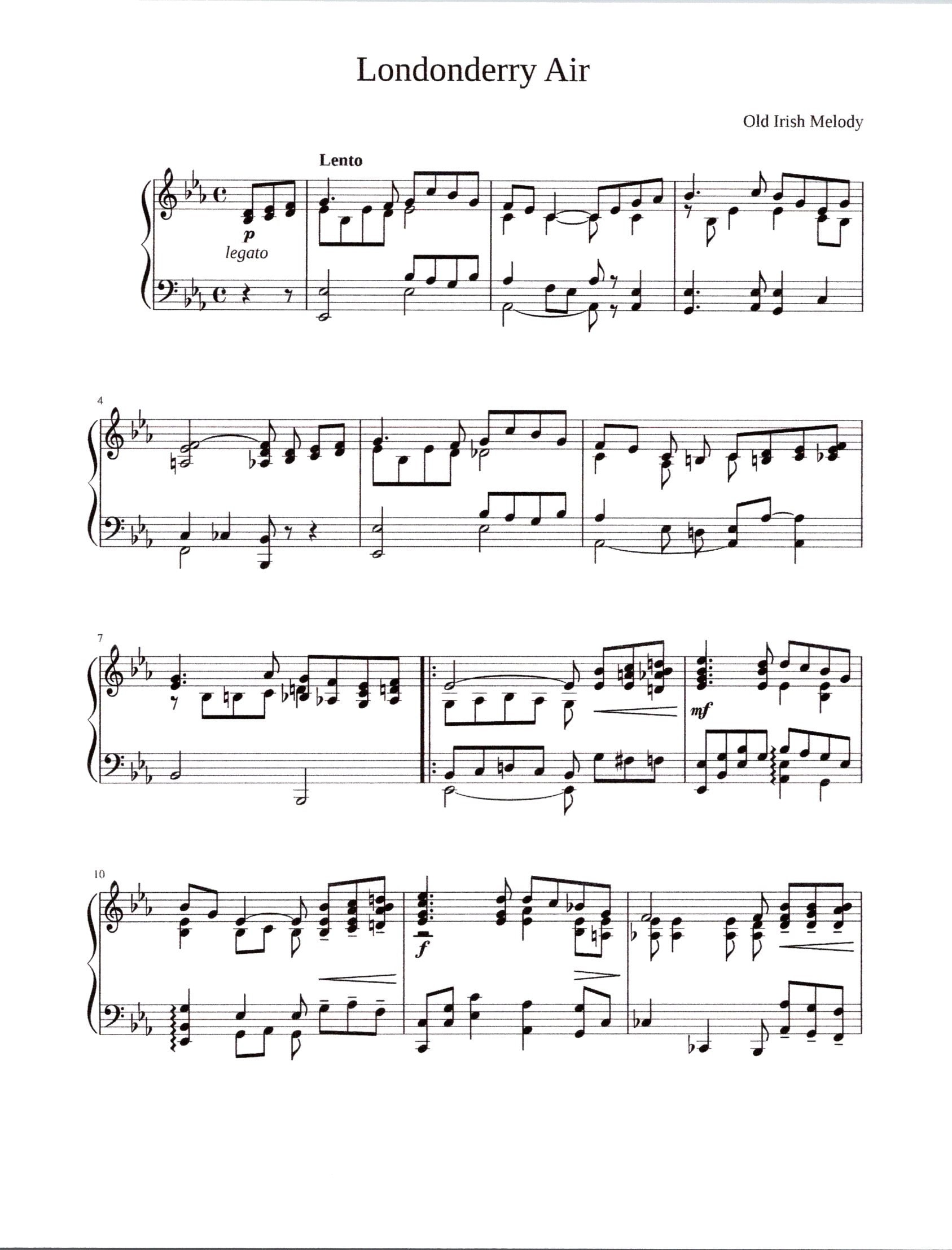 Londonderry Air danny Boy Piano Solo Digital Sheet Music Key of E Flat Etsy