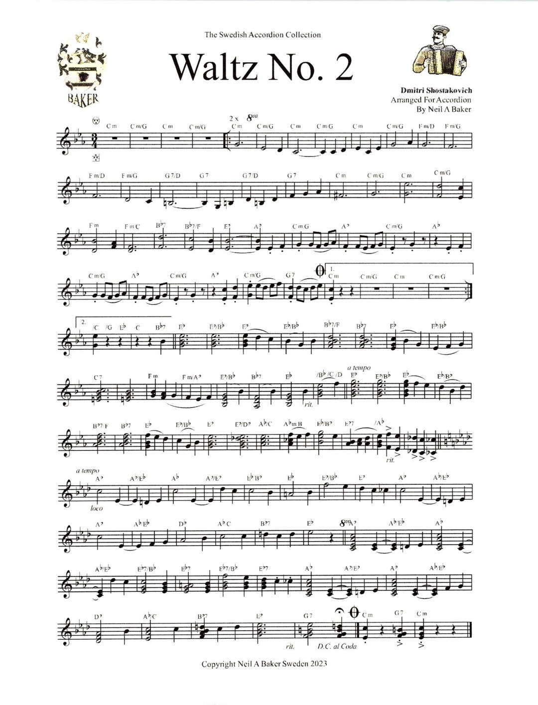 Waltz No. 2 by Shostakovich for Accordion Digital Sheet Music 