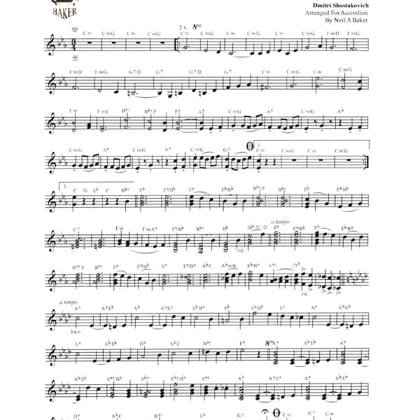 Waltz No. 2 by Shostakovich for Accordion - Digital Sheet Music