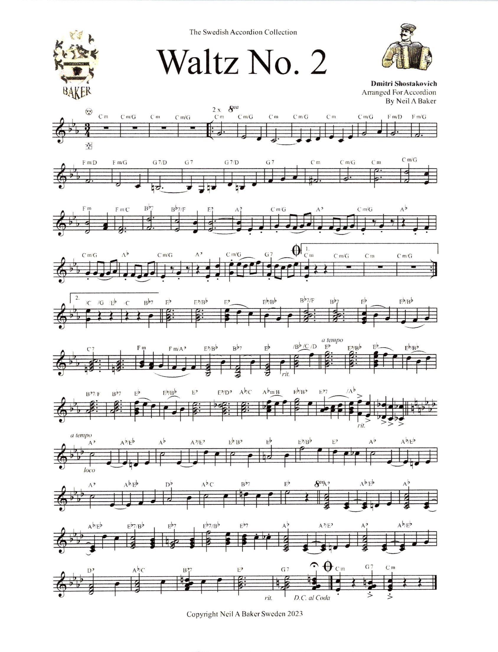 Waltz No. 2 by Shostakovich for Accordion Digital Sheet Music Etsy