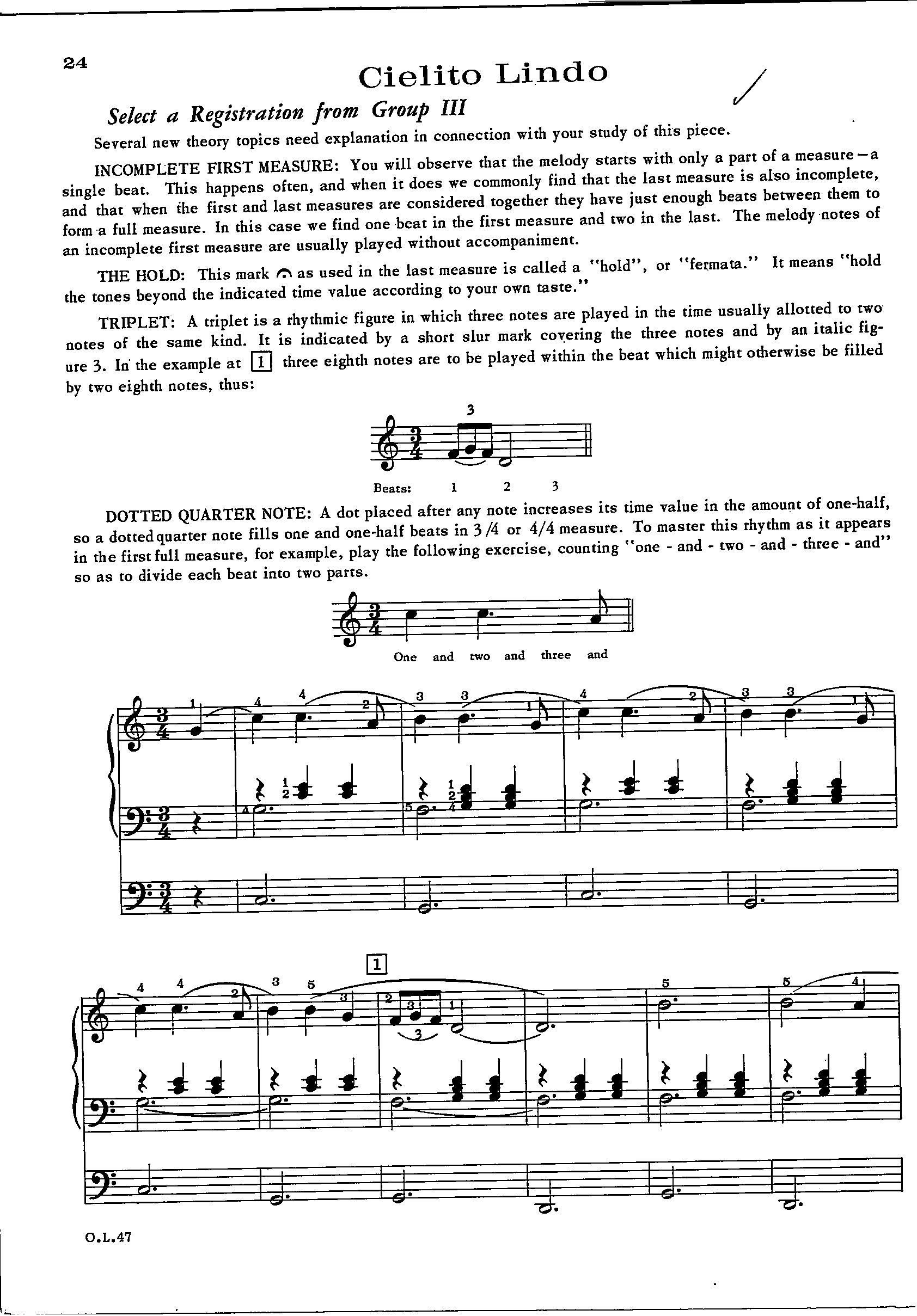 Cielito Lindo Digital Sheet Music for Piano Keyboard Organ Key of C Late Beginner Level