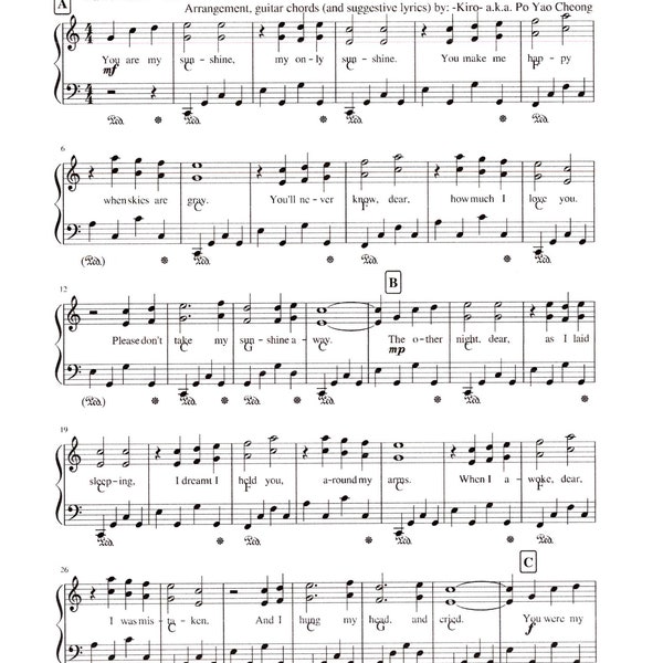 You Are My Sunshine - Digital Sheet Music - Key of C