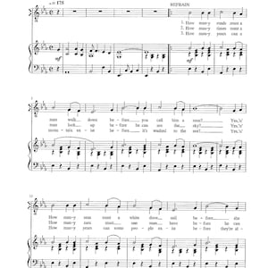 Blowin' In the Wind av Bob Dylan - Digitalpiano med textarrangemang - Ess-moln